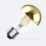 Ampoule LED Gold Reflect petit format, verre miroir doré et filament ambré, lumière douce 2200K, culot E27, 6W, 60mm x 105mm