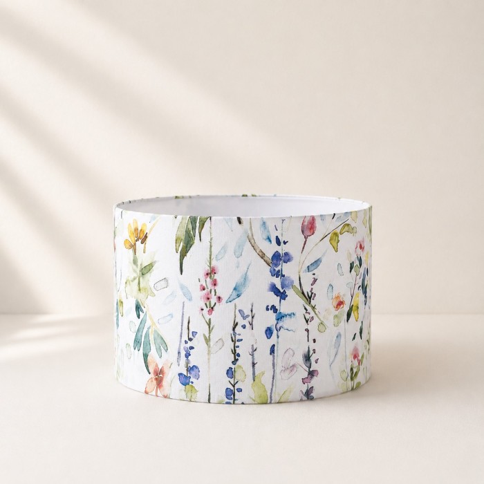 Abat-jour cylindrique, motifs fleuri aquarelle