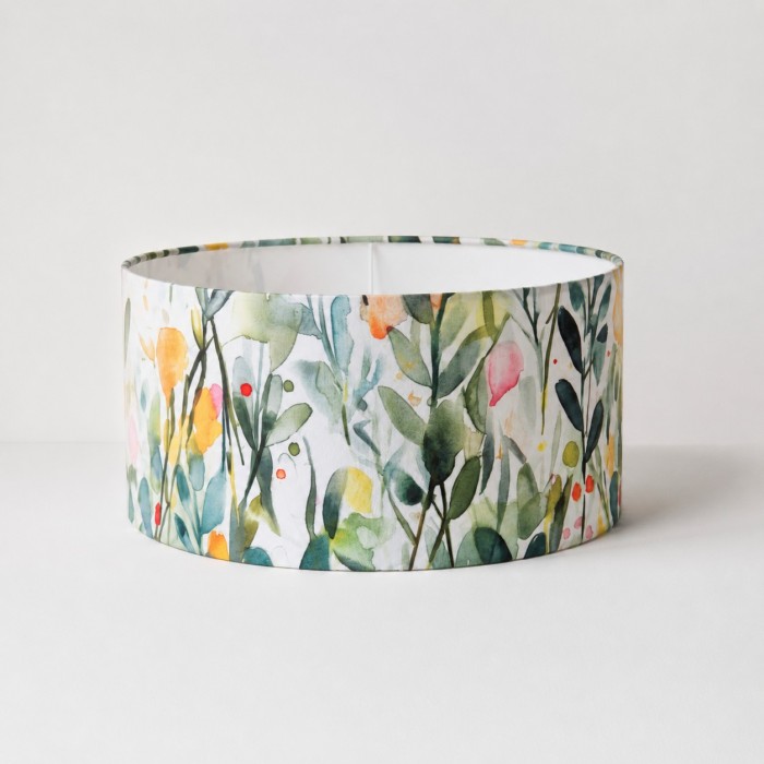 Abat-jour cylindrique, motif fleuri aquarelle