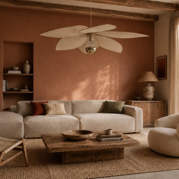 Grande suspension fleur Frida, lin sable