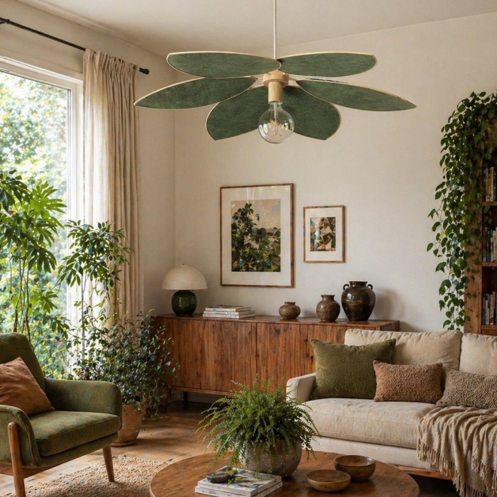 Grande suspension XXL Frida, lin vert herbe