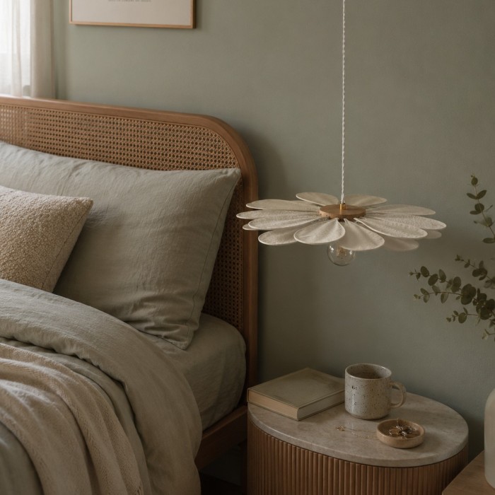 Baladeuse suspension fleur Camomille lin blanc