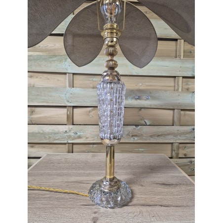 Lampe à poser fleur Lotus dorée avec pied en verre ancien et abat-jour floral de 50 cm