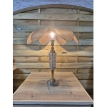 Lampe à poser fleur Lotus dorée avec pied en verre ancien et abat-jour floral de 50 cm