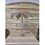 Lampe à poser fleur Lotus – Pied en verre ancien et abat-jour floral doré 50 cm