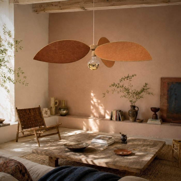 Grande suspension XXL fleur, Alba, 3 pétales en métal et lin