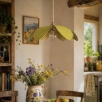 Suspension fleur Lotus, pétales en métal et lin